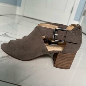 J Slides Taupe Heeled Boots with Buckle